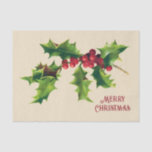 Papel De Seda Vintage Holly Christmas Saudação<br><div class="desc">Vintage,  um ramo do cartões de natal de Natal Holly</div>