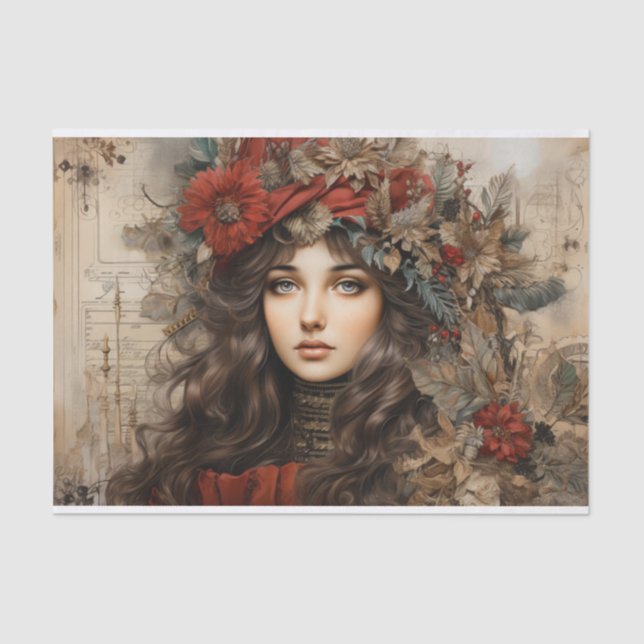 Papel De Seda Vintage Holly Lady Decoupage (Frente )