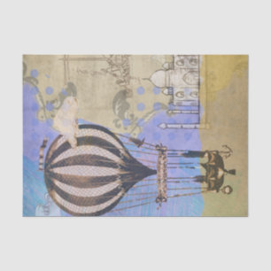 Papel De Seda Vintage Hot Air Balloon Airplane Viagem