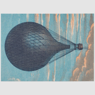Papel De Seda Vintage Hot Air Balloon Blue Trabalho de arte Art