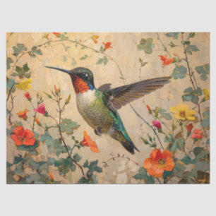 Papel De Seda Vintage Hummingbird com Decoupage de Flores Selvag