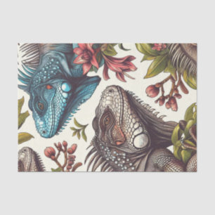 Papel De Seda Vintage Iguana Pintura Sem Costura