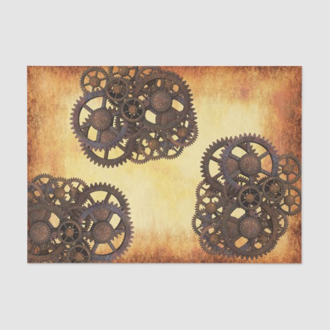 Papel De Seda Vintage Industrial Gears Steampunk Rusted (Frente )