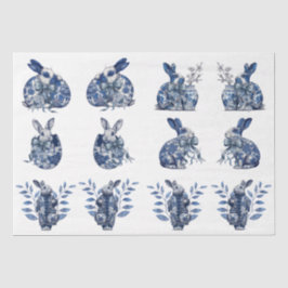 Papel De Seda Vintage Inspired Blue & White Rabbits Decoupage