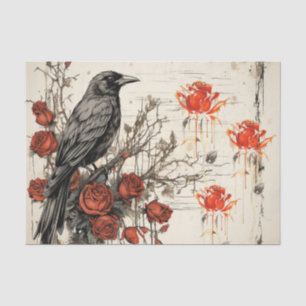 Papel De Seda Vintage Inspirou Grunge Rosa vermelha Raven