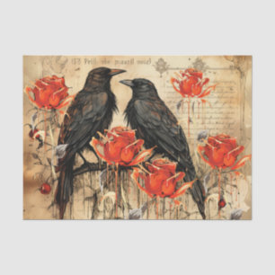 Papel De Seda Vintage inspirou Rosas vermelhas e Raven aflitos