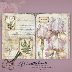 Papel De Seda Vintage Iris e Fern Decoupage Ephemera
