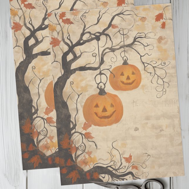 Papel De Seda Vintage Jack O Lanterna Halloween (Halloween Jack O Lantern Tissue Paper)