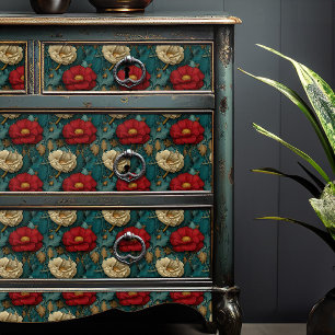 Papel De Seda Vintage Jade E Russet Floral Victorian Poppy