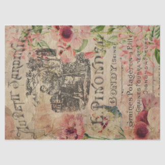 Papel De Seda Vintage Jardim Francês Ephemera Pink Floral