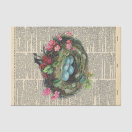 Papel De Seda Vintage Jornal com a Decoupage do Ninho de Pássaro
