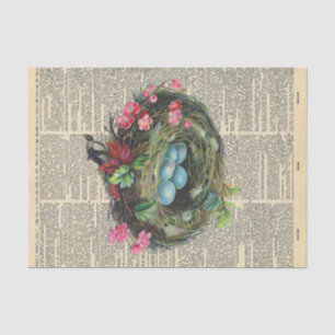 Papel De Seda Vintage Jornal com a Decoupage do Ninho de Pássaro