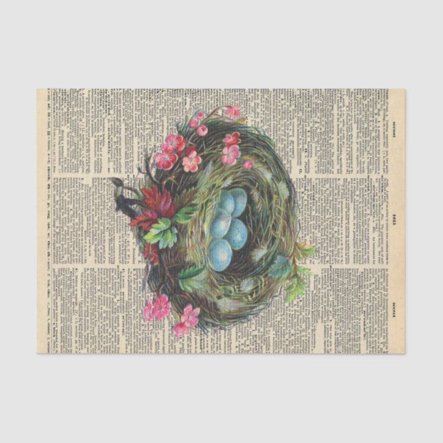 Papel De Seda Vintage Jornal com a Decoupage do Ninho de Pássaro (Frente )