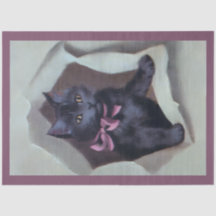 Vintage kittens breaking through gift wrap cute