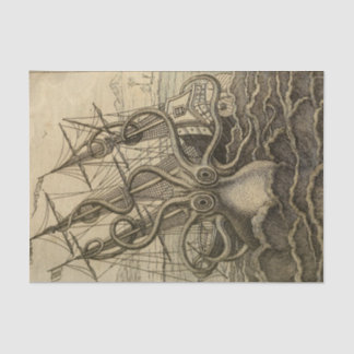 Papel De Seda Vintage Kraken Giant Squid Sea Monster