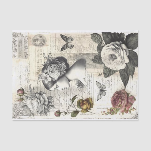 Papel De Seda Vintage Lady Floral Decoupage (Frente )