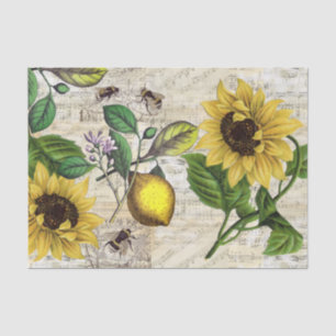 Papel De Seda Vintage Lemon Sunflower Music Tissue Paper