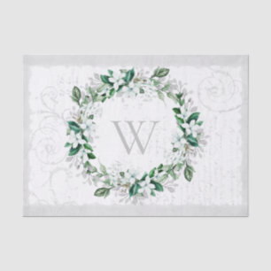 Papel De Seda Vintage Magnolia Branca Vermelhidão Floral Monogr