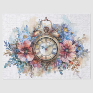 Papel De Seda Vintage Manuscrito Script Clock Rosas Decoupage