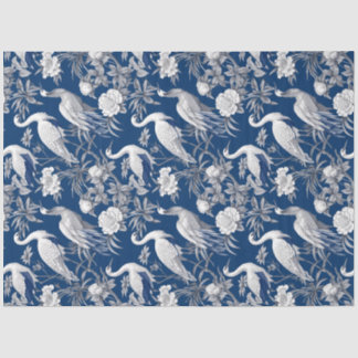 Papel De Seda Vintage marinho azul-China aves e flores