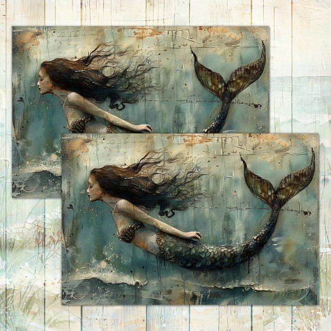PAPEL DE SEDA VINTAGE MERMAID PINTURA (VINTAGE MERMAID PAINTING DECOUPAGE TISSUE PAPER)