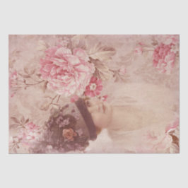 Papel De Seda Vintage Mulher Floral Rosa Maciça no Chique de Cha