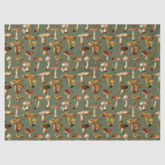 Papel De Seda Vintage Mushrooms on Green Decoupage (Frente )