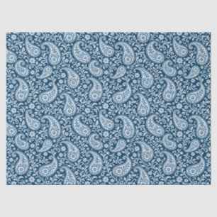 Papel De Seda Vintage Naval e Floral Paisley Branco