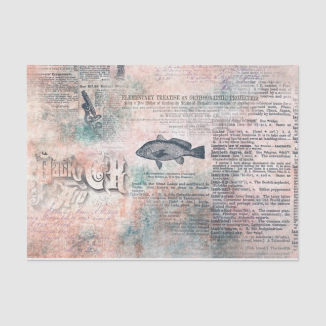 Papel De Seda Vintage Newsprint Fish (Frente )