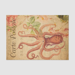 Papel De Seda Vintage Octopus, Squid Marine Life Animal French