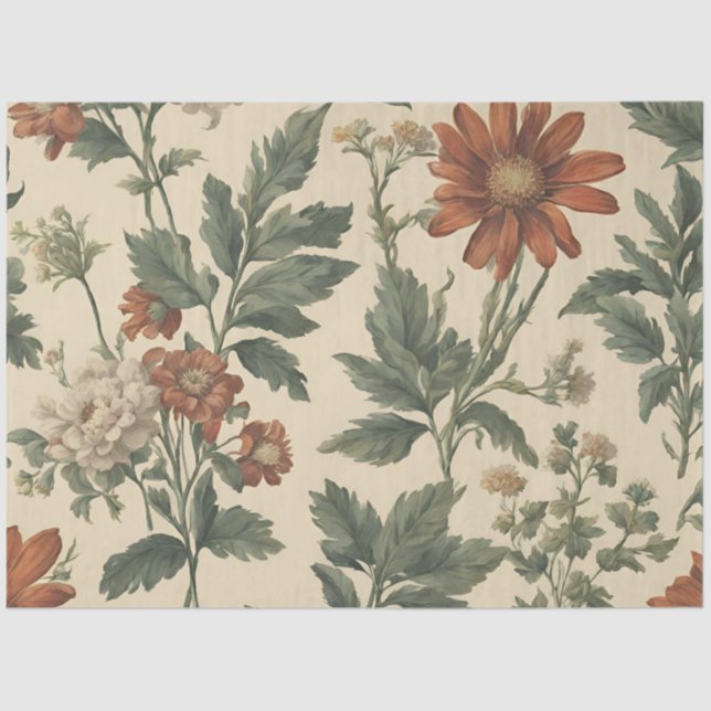Papel De Seda Vintage Orange Wildflower Decoupage (Frente )