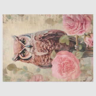 Papel De Seda Vintage Owl e Rosas Rosa