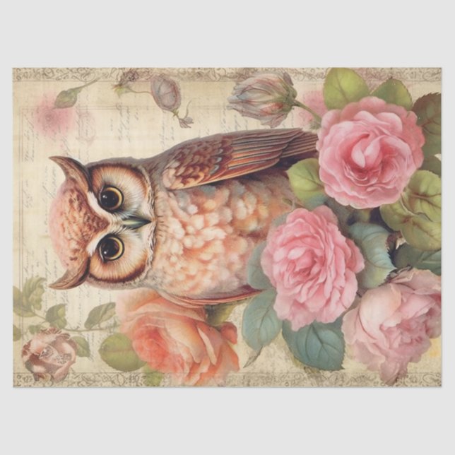 Papel De Seda Vintage Owl e Rosas Rosa (Frente )