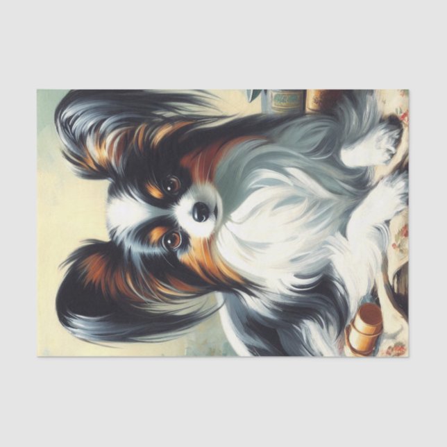 Papel De Seda Vintage Papillon Dog Painting (Frente )