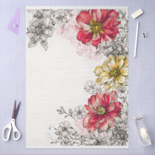 Papel De Seda Vintage Pastel Cottage Core Floral
