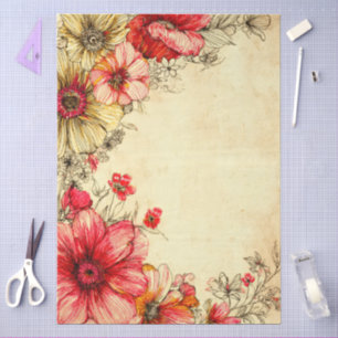 Papel De Seda Vintage Pastel Cottage Core Floral
