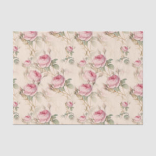 Papel De Seda Vintage Pastel Pink Elegante Rosas Floral