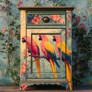 Papel De Seda Vintage Pastel Pink Yellow Blue Parrots