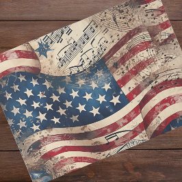 Papel De Seda Vintage Patriotic American Flag Music Nota