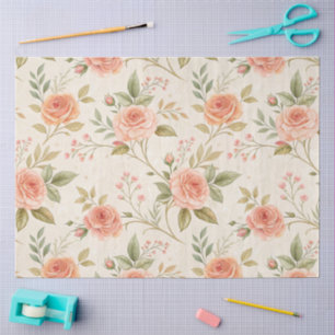 Papel De Seda Vintage Peach Tone Pastel Florals Decoupage