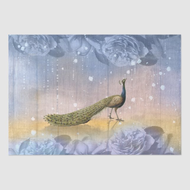 Papel De Seda Vintage Peacock Blue Rosa Decoupage (Frente )