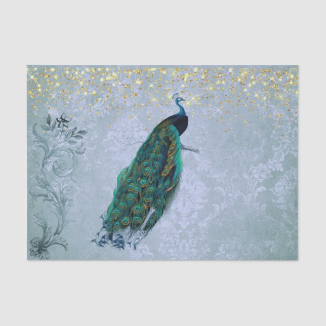 Papel De Seda Vintage Peacock Dourada Confetti Glam (Frente )