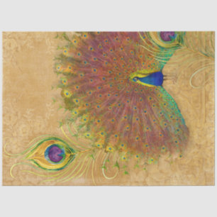 Papel De Seda Vintage Peacock Feather Blue Dourado Damasco
