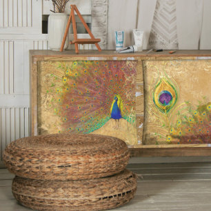 Papel De Seda Vintage Peacock Feather Dourada Gilada Scrollwork