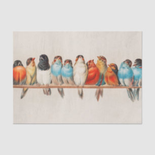 Papel De Seda Vintage Perch of Birds Watercolor Natureza selvage