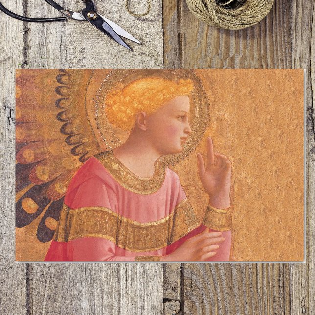 Papel De Seda Vintage Pink Ouro Christian Angel (Vintage religious Christian angel symbol halo on golden yellow tissue wrapping paper.)
