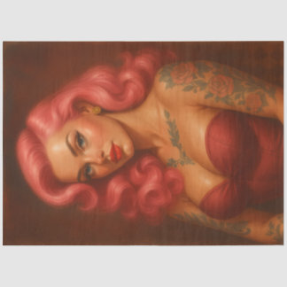 Papel De Seda Vintage Pink Pinup | Retro Tattooed Bombshell Glam