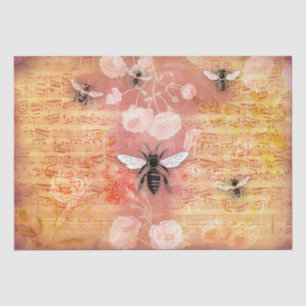 Papel De Seda Vintage Pink Rose and Bees Music Decoupage