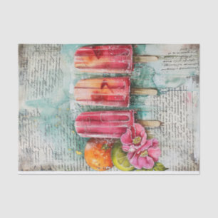 Papel De Seda Vintage Popsicles com Decoupage de Rosas de Limão