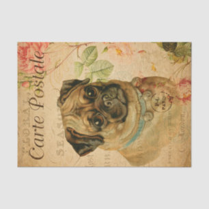 Papel De Seda Vintage Pug Dog Carte Francês Floral Postale